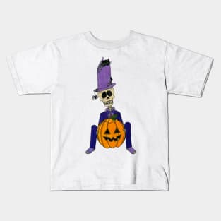 Skeleton With Jack-O-Lantern Kids T-Shirt